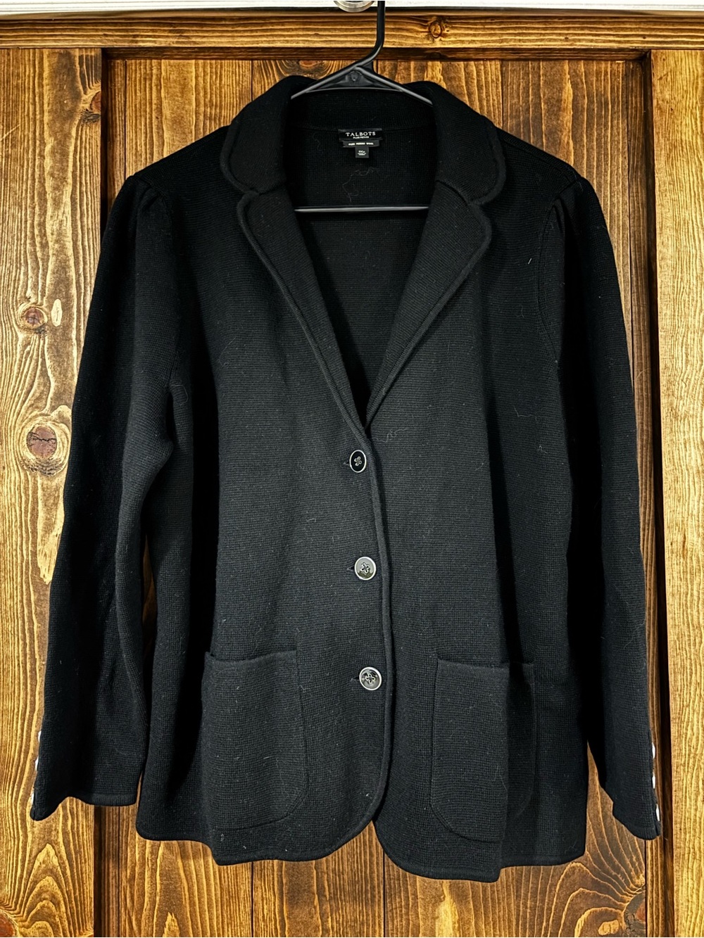 Talbots NWOT Merino Wool Blazer Sweater Puff Sleeve Black 1xp